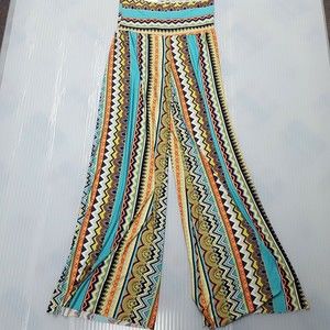 Pink Coconut Boutique Pants Womens Large Colorful High Waisted Geometric Pattern